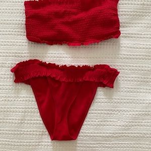 Red smocked bikini set size medium forever 21
